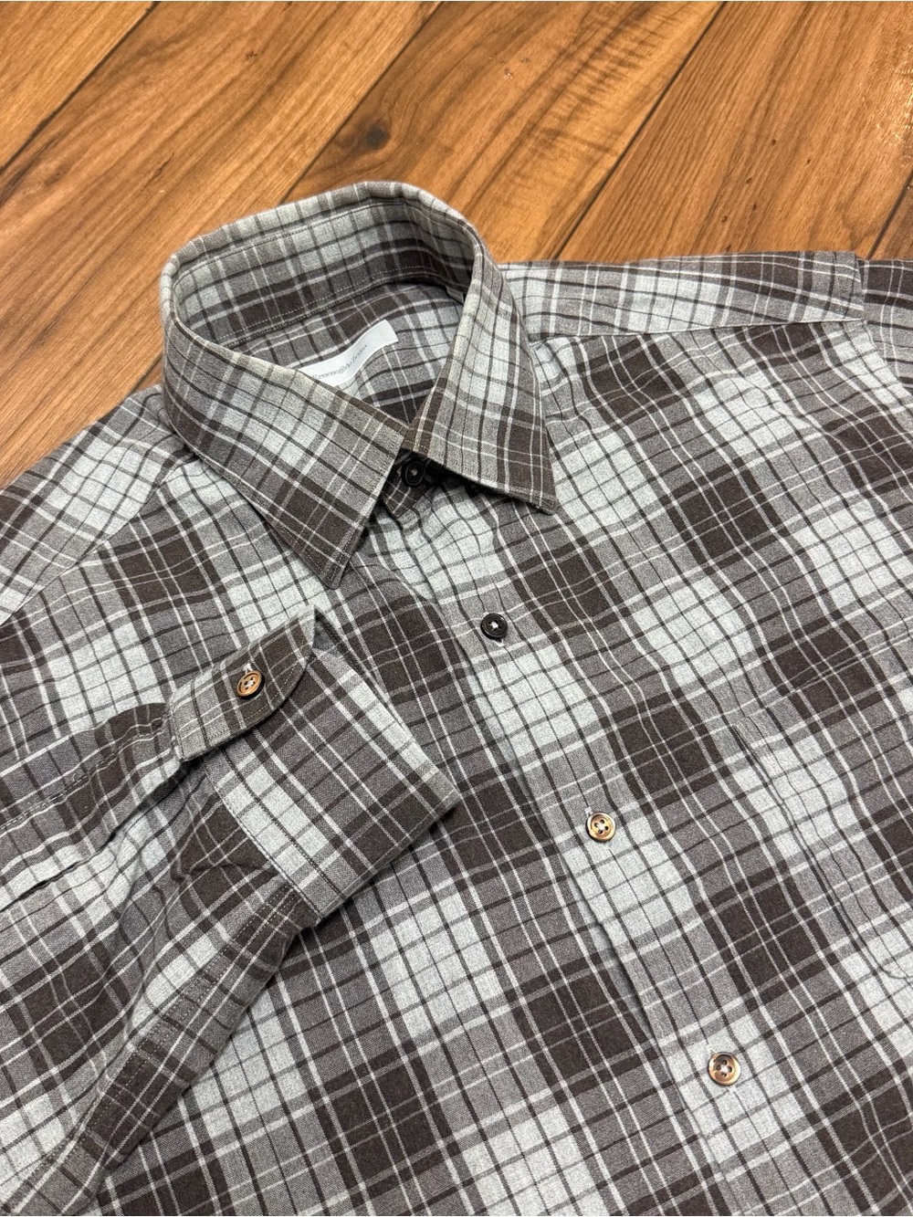 Ermenegildo Zegna Cotton Shirt Mens Large Designer Plaid Luxe Dress Work Cotton
